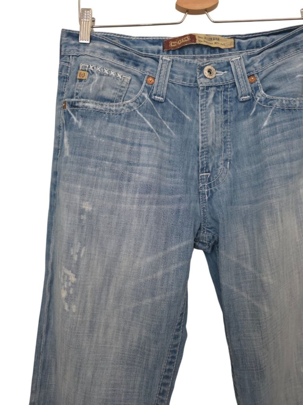 Big Star Pioneer Buckle Exclusive Distressed Embroidered Denim Boot Cut Jeans 32 - Picture 4 of 11